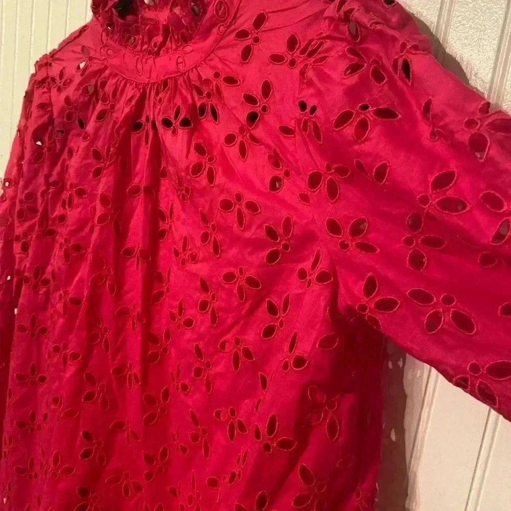 NWT J. Crew fully lined hot pink eyelet ruffled neck dress - Picture 10 of 16